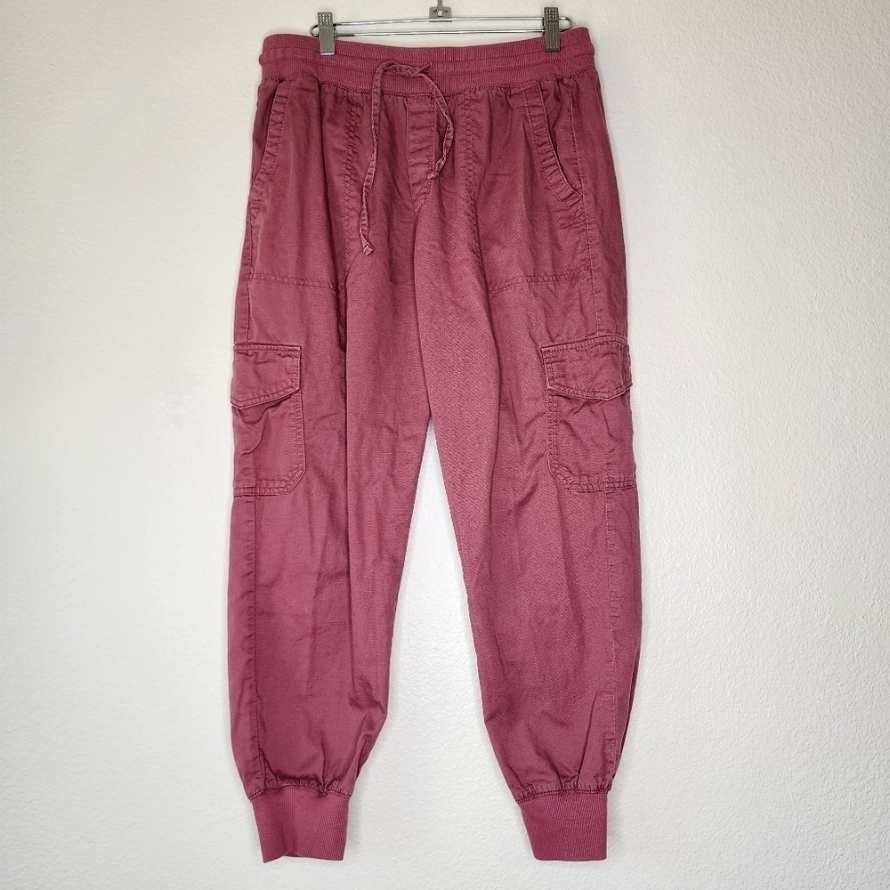 Gap Faded Pink Rose Ribbed Cargo Utility Joggers M